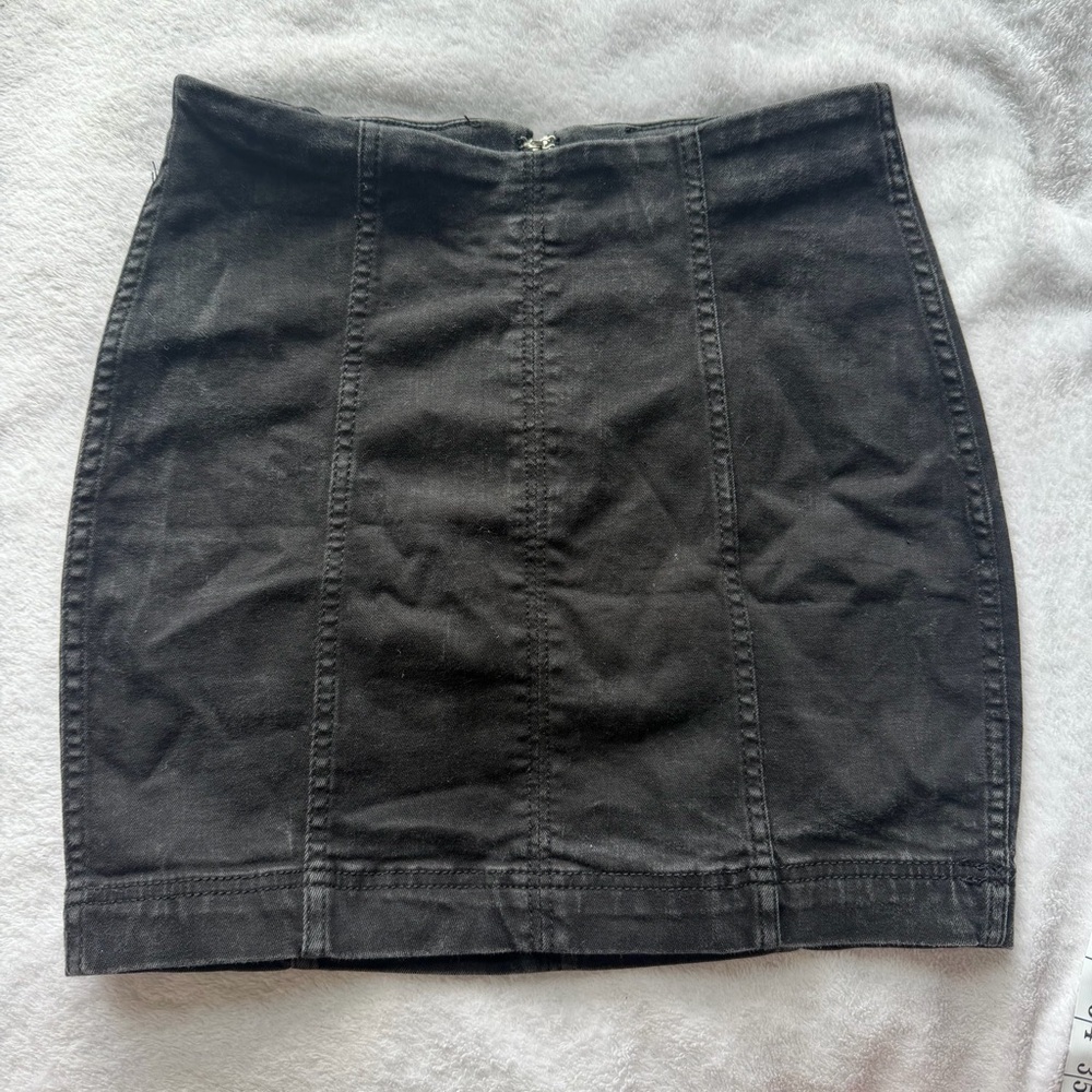Free People Black Panelled Denim Mini Skirt